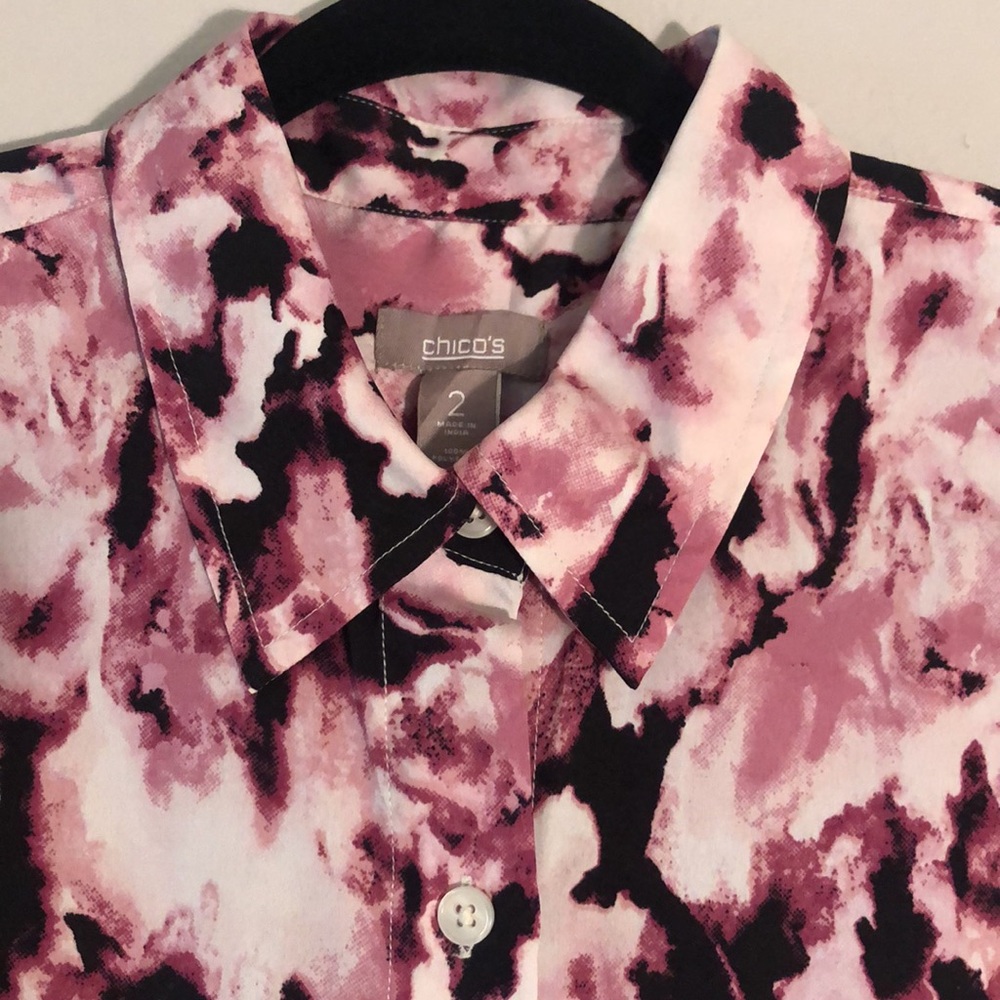 Chicos Long Sleeve Button Down Dress Shirt Blouse pink size Chicos 2 (12-L)